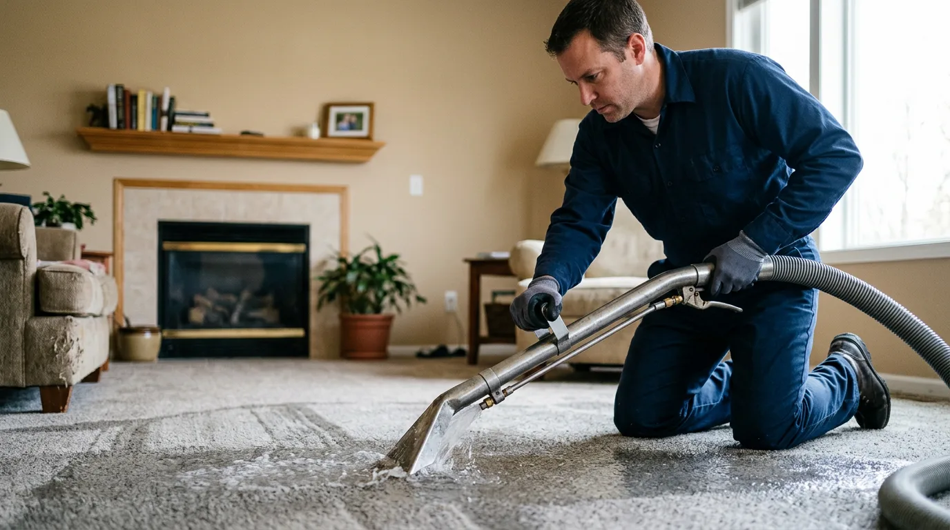 Water damage restoration technician working near Shelley, ID